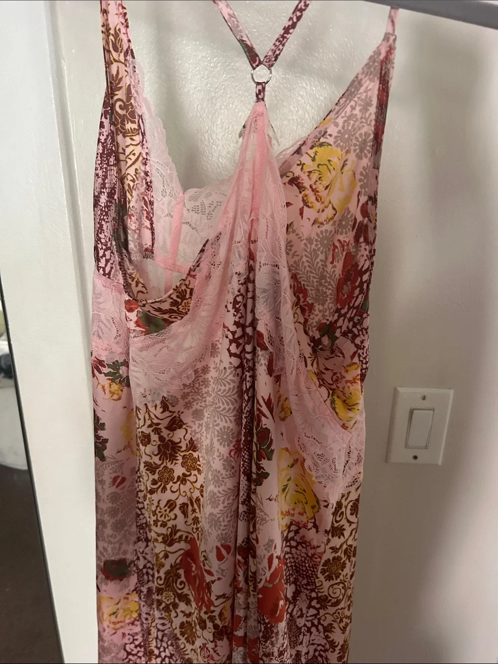 Free People Pink Floral Paisley Lace-Trim Slip